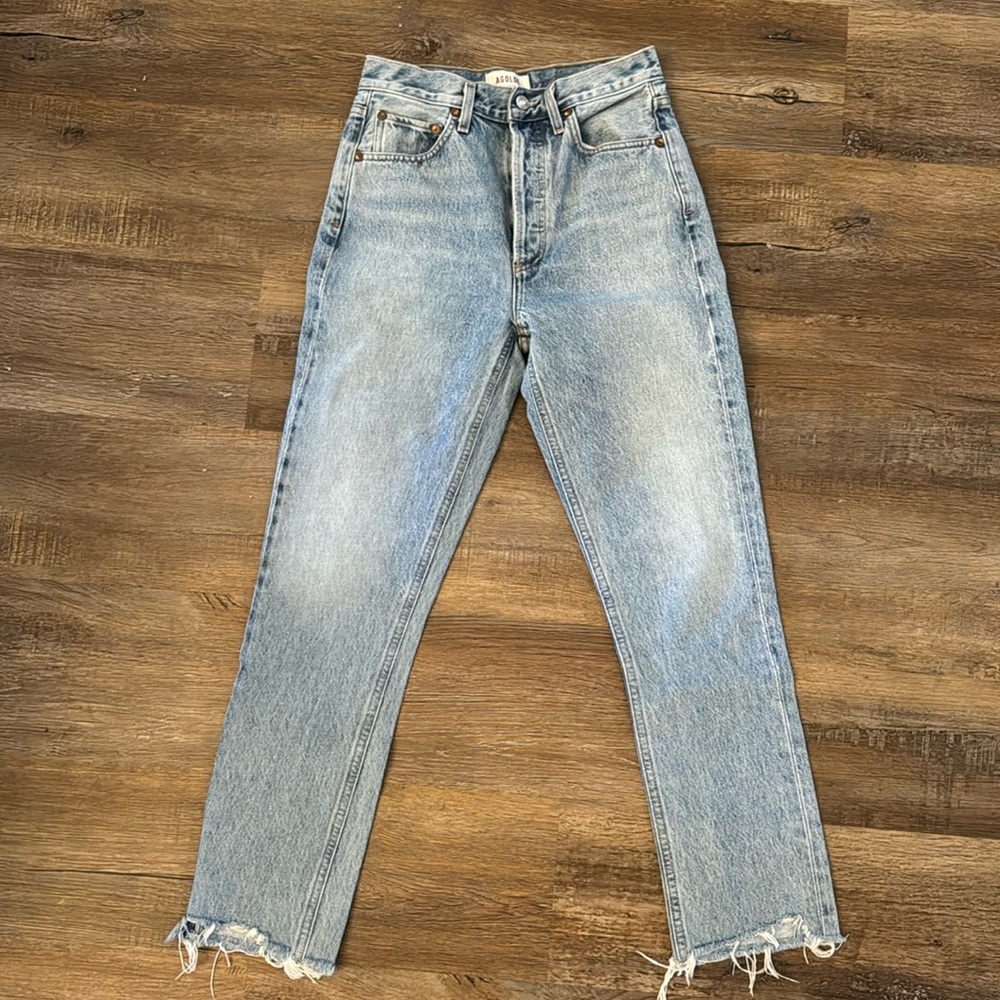 AGOLDE Riley High Rise Straight Crop Jeans, Zephyr Wash, Size 24